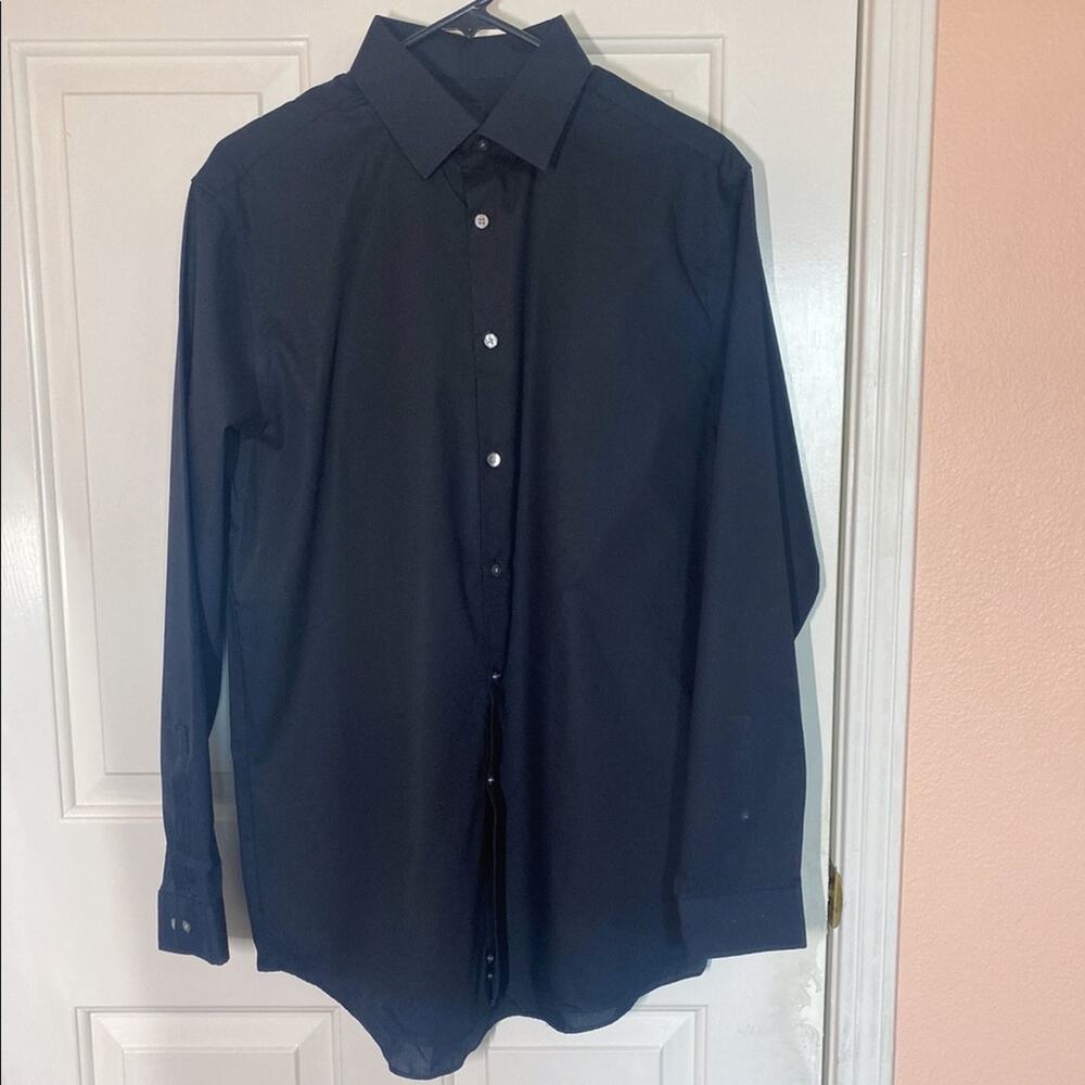 JF J.Ferrar Black Long Sleeve Slim Fit Dress Shirt Button Down and Collared | M